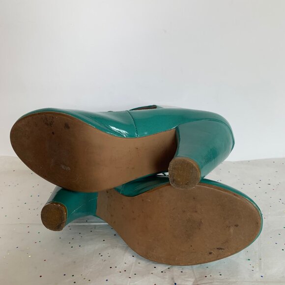 Jeffrey Campbell Y2K Frill Teal Blue Green Ruffle T strap Retro Inspired Pump 7 - Picture 8 of 10